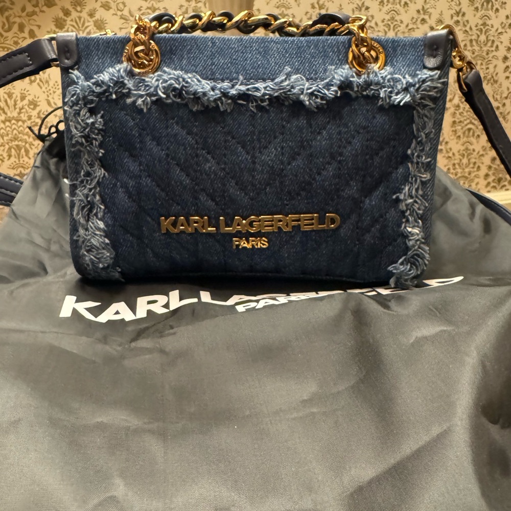 Karl Lagerfeld Denim Shoulder Bag with Gold Accents